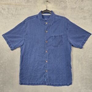 Tommy Bahama silk Shirt Mens Medium Blue Original Fit S/S‎ Button Up